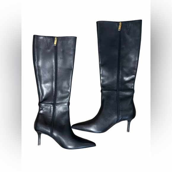 Kurt Geiger Black Leather Knee-High Kitten Heel Boots EU 38.5 / US 8.5 NEW - Picture 6 of 9